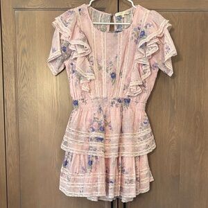 LoveShackFancy Pink Floral Mini Dress